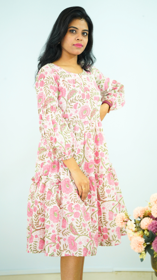 Floral Pink Cotton Dress - Peppy Palette